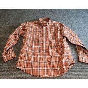 LL Bean Mens Traditional Fit Plaid Button Down Shirt Orange Cotton 500539 M-Reg